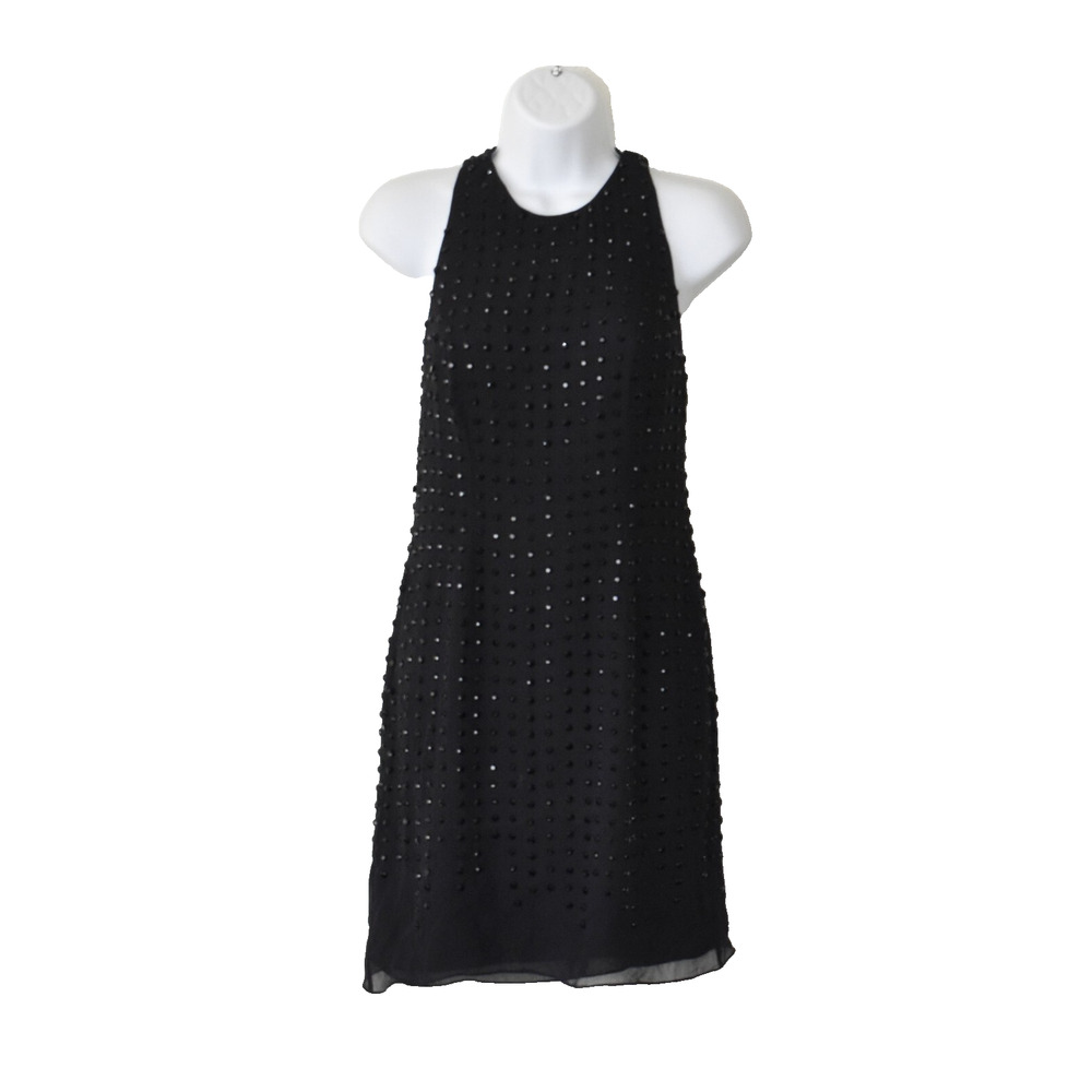 B0 Auth BASIX BLACK LABEL Black Silk Crystal Embellished Cocktail Dress Size 2